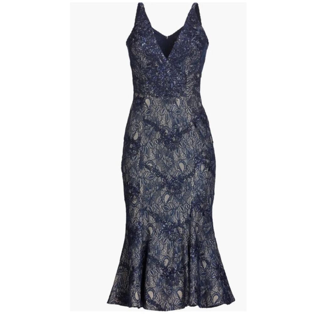 Dress the Population Navy Blue Lace Midi Dress